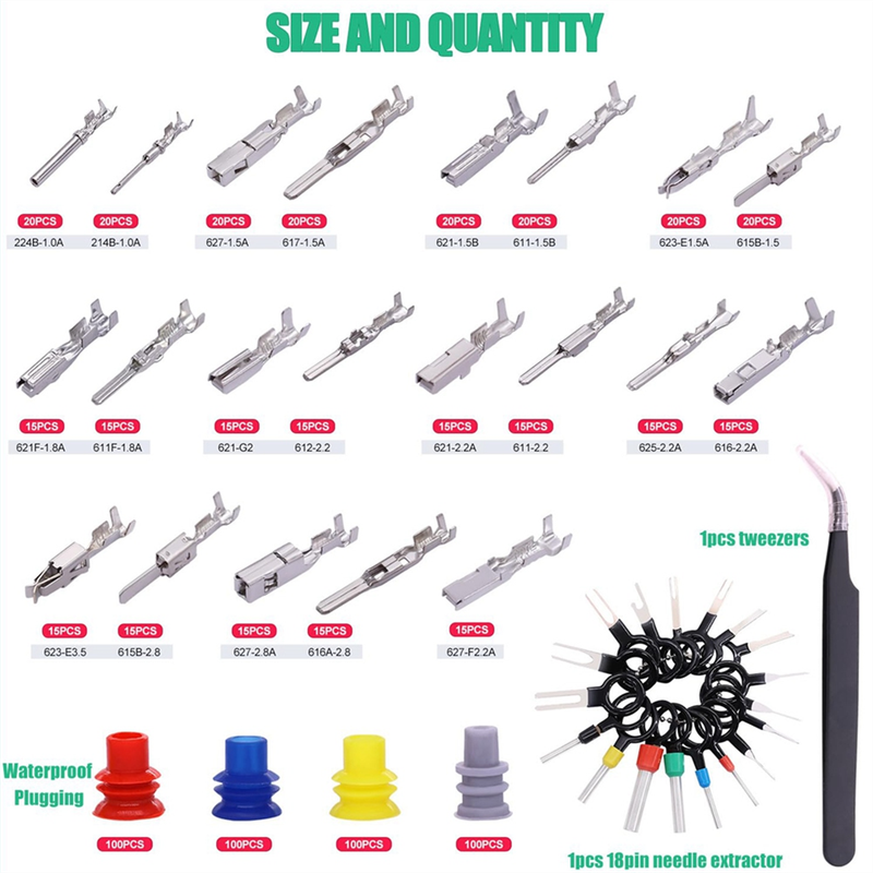 755Pcs Car Electrical Wire Kit 1/1.5/1.8/2.2/2.8/3.5mm 21Type Connector Pins Terminal Auto_voghion.com