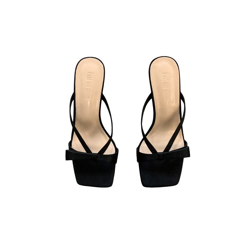 Französische Katzensandale im Feenstil für Damen, offene Sommerspitze mit Schleife, quadratische Spitze, dünner Absatz, eleganter High Heel_voghion.com