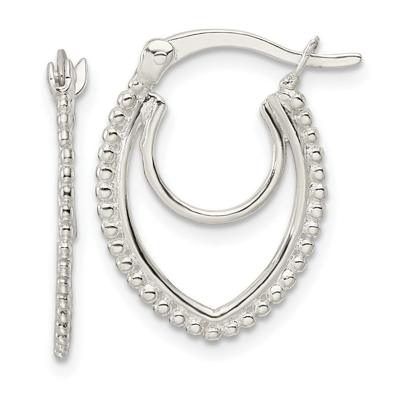 Sterling Silver Beaded Double Oval Hoop Earrings_voghion.com