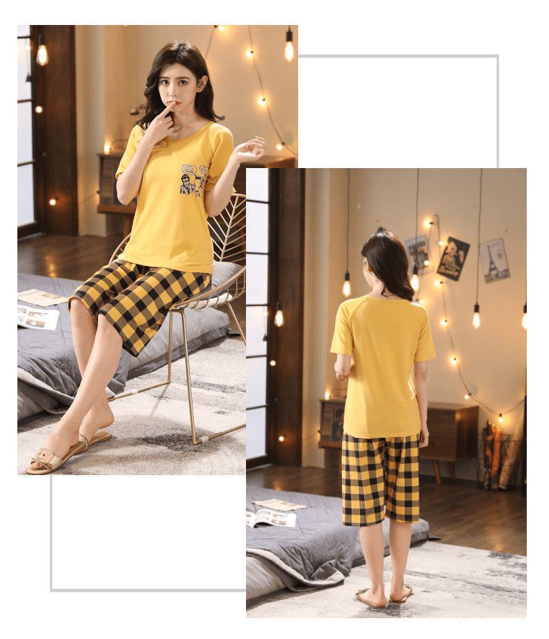 Sieviešu vasaras pidžamas, plus izmēra īsroku kapri bikses, vasaras sieviešu uzvalks, virsdrēbes, korejiešu stila, jaukas, mājas apģērbs, plānas_voghion.com