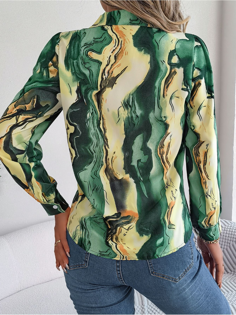 Camicia a maniche lunghe con colletto a righe e blocchi di colore casual primavera estate 2025 da donna_voghion.com