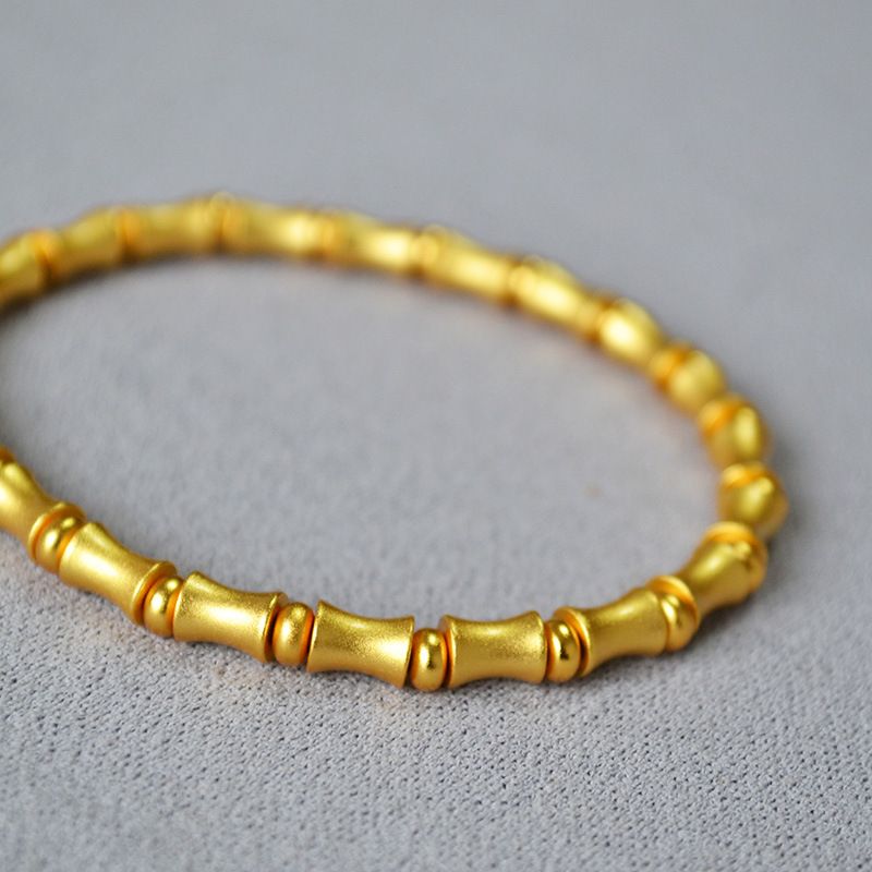 China-Chic New Chinese Popular Literature And Art Brass Ancient Gold Plated Frosted Bamboo Knot Elastic Bracelet Rising_voghion.com