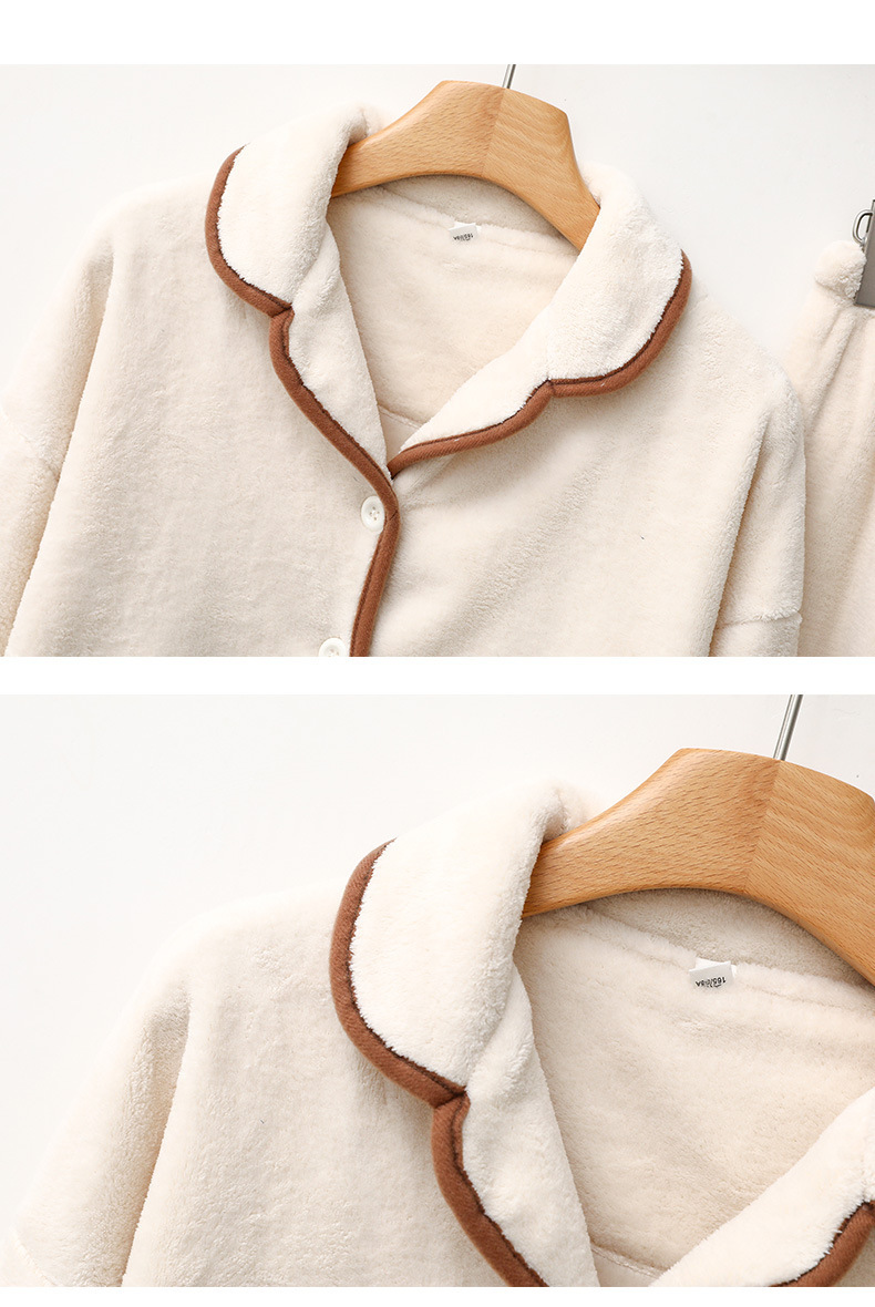 Dametøj kvinder efterår og vinter tyk koral fleece flannel cardigan revers blødt varmt hjemmetøj jakkesæt_voghion.com