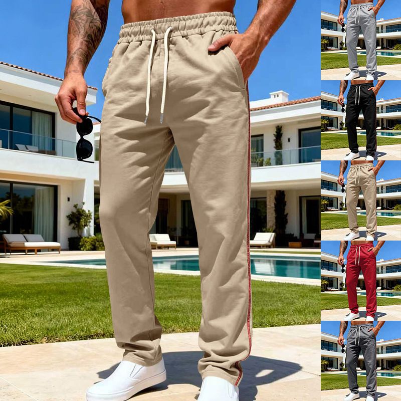 Men's Classic Heavyweight Casual Jogger Pants - Straight Leg, Breathable & Comfortable For Spring/Autumn (Black, Khaki, Grey, Red, Navy)_voghion.com