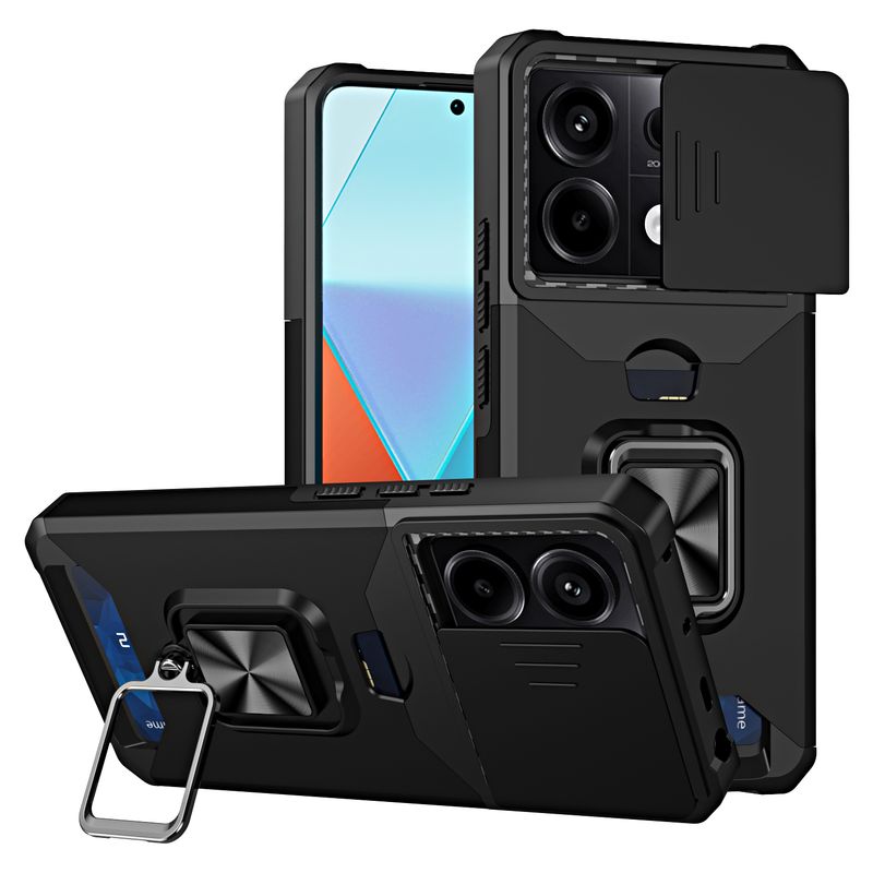 Hoesje voor Redmi Note 13 12 11 Pro Plus X5 X6 M6 Pro Zware bescherming met schuifcamerahoes en kaartcliphoes_voghion.com