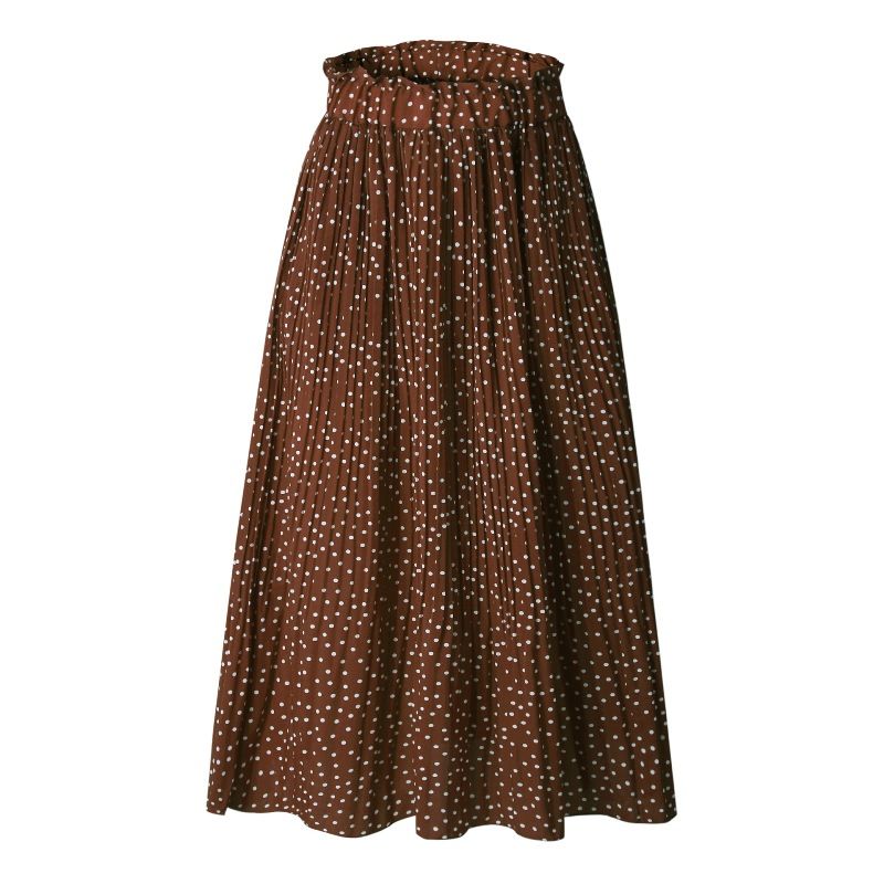Heißer verkauf Weiß Dots Floral Print Plissee Midi Rock Frauen Elastische Hohe Taille Seite Taschen Röcke Sommer Elegante Weibliche Unten_voghion.com