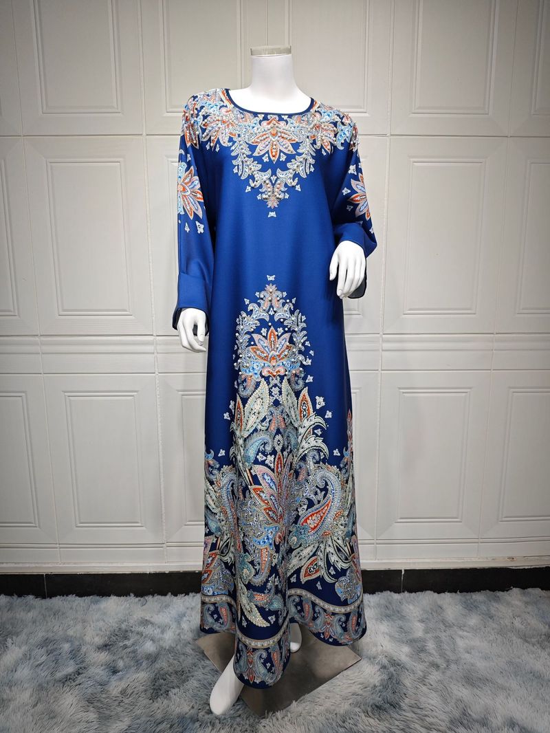 Abbigliamento da donna Abito alla moda musulmana Stampato Posizionamento Fiore Diamante caldo Abito da donna Abito mediorientale_voghion.com