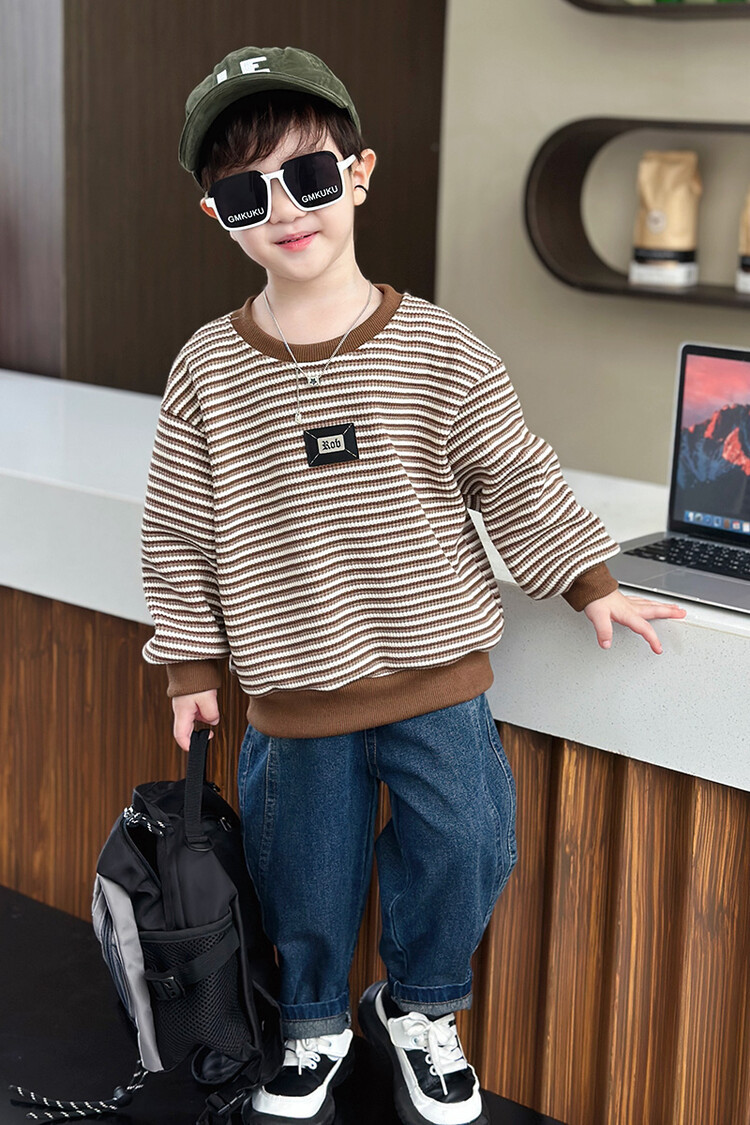 Streifen 2023 Frühling und Herbst Neue Kinder Hübsche Casual Zwei Stück Set für Jungen mit Western Stil Lange_voghion.com