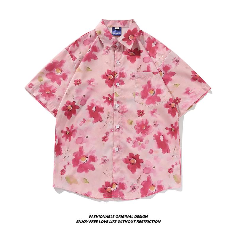 Tie-Dye Herren Kurz Sommer Dünn High-End Cool Fünfviertel Ärmel Shirt Lose Jacke Trendy_voghion.com