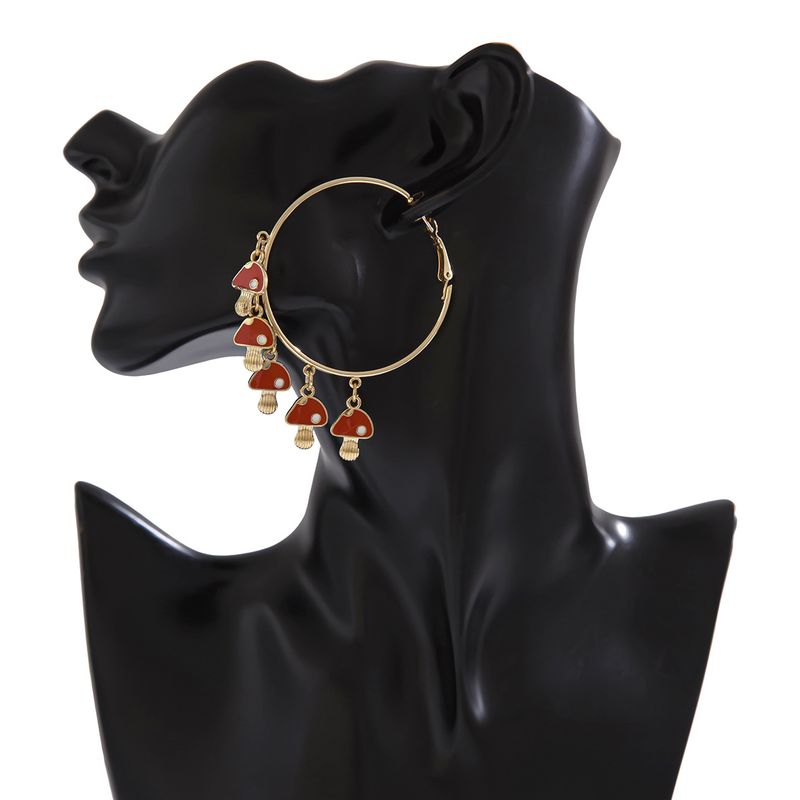 Accessories Forest Ins style Mushroom Leaf Exaggerated Large Cherry Pendant Tassel Earrings_voghion.com