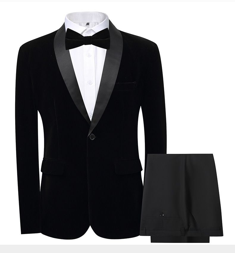 Costume de mariage élégant pour homme, ensemble 3 pièces, coupe slim, smoking avec nœud papillon, tissu velours de qualité supérieure, pour marié, occasions formelles, noir/rouge/bleu._voghion.com