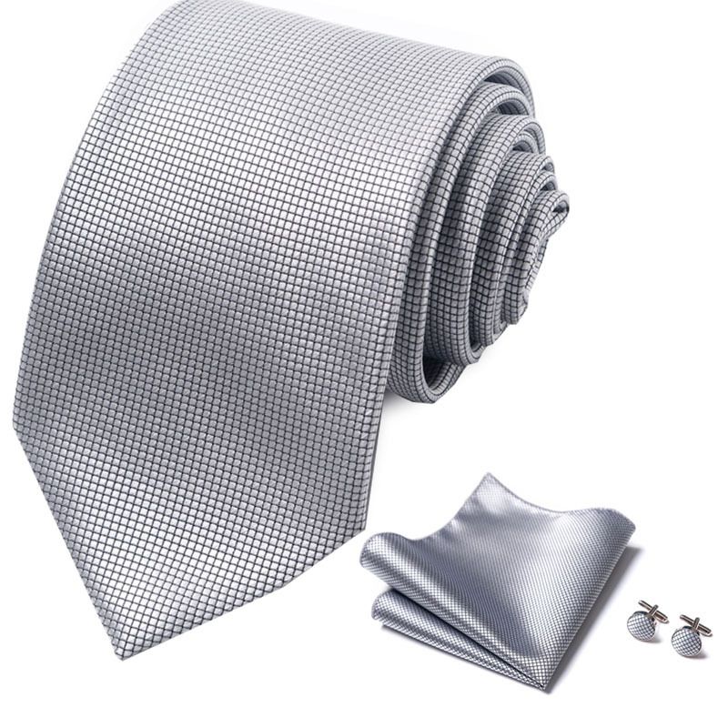Corbata de seda de poliéster de alta calidad unisex para hombre, corbata formal de color sólido, bolsillo, toalla, gemelos, juego de jacquard_voghion.com