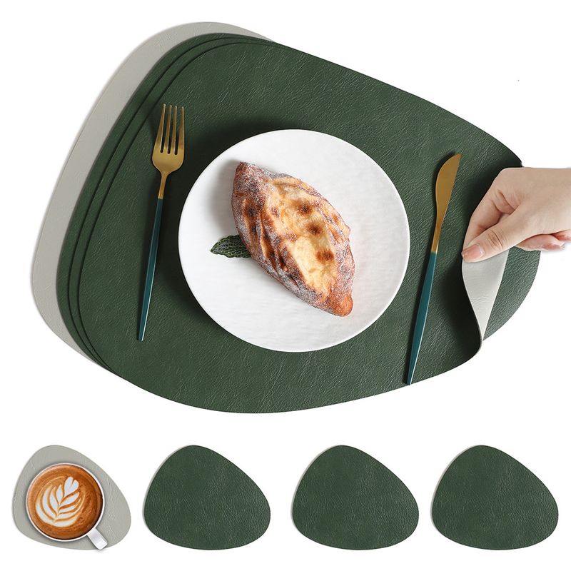 Nordic Cowhide Grain Water Drop Shape Leather Placemat Double-Sided Non-Slip PU Heat Insulation Restaurant Hotel Dining_voghion.com