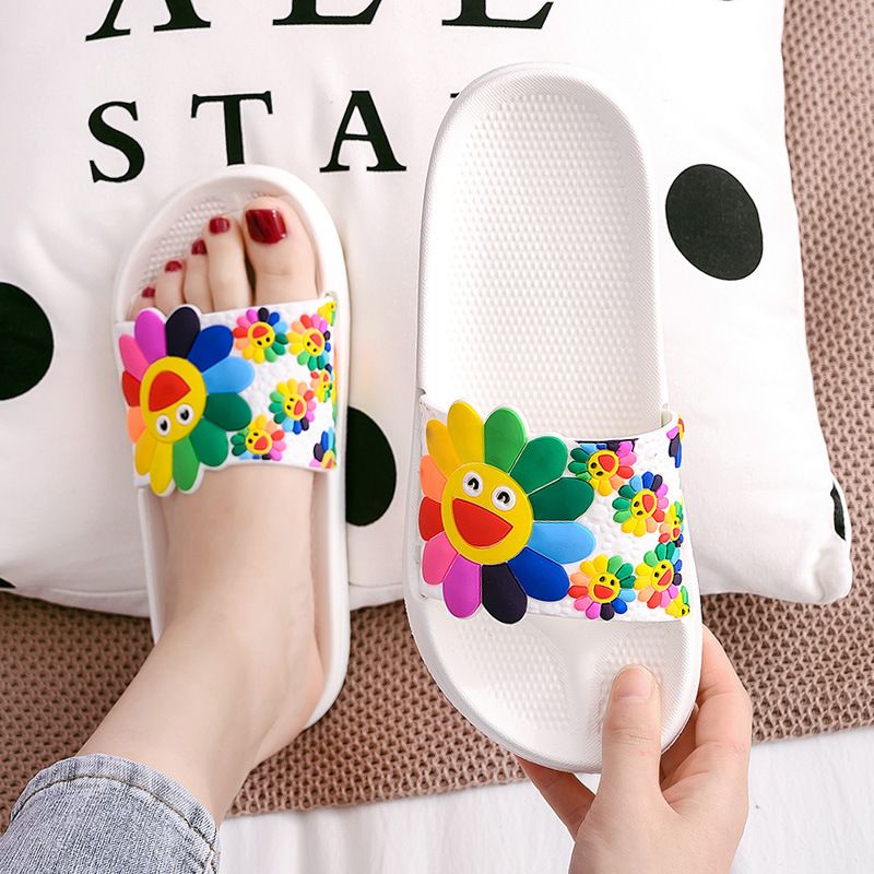Sonnenblumen-Hausschuhe für Damen, Duschpaare, rutschfeste Eltern-Kind-Sandalen für den Innenbereich für Kinder, weiche EVA-Sommersohle_voghion.com