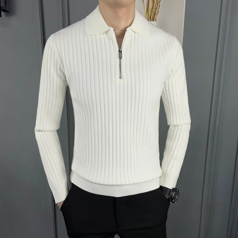 Frühling und Herbst Neues Poloshirt Umlegekragen Langarm Strickpullover Herren Leicht Reife Slim Fit Business Trend_voghion.com