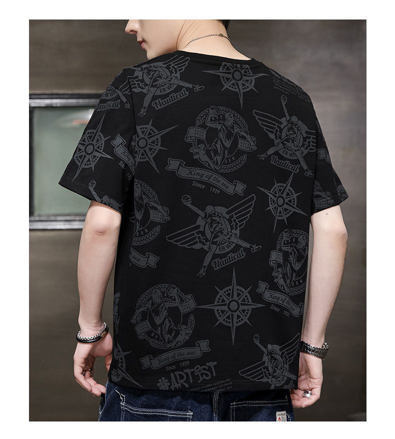 Sommer Eis Seide Kurzarm T-Shirt Herren Japanischen Stil Lose Gedruckt Modische Hübsche Alle-match T-Shirt Sommer Rundhals Top Trendy_voghion.com