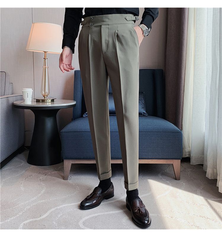 New Neapolitan Drape High Waist Men's Casual Pants Trendy Trousers_voghion.com