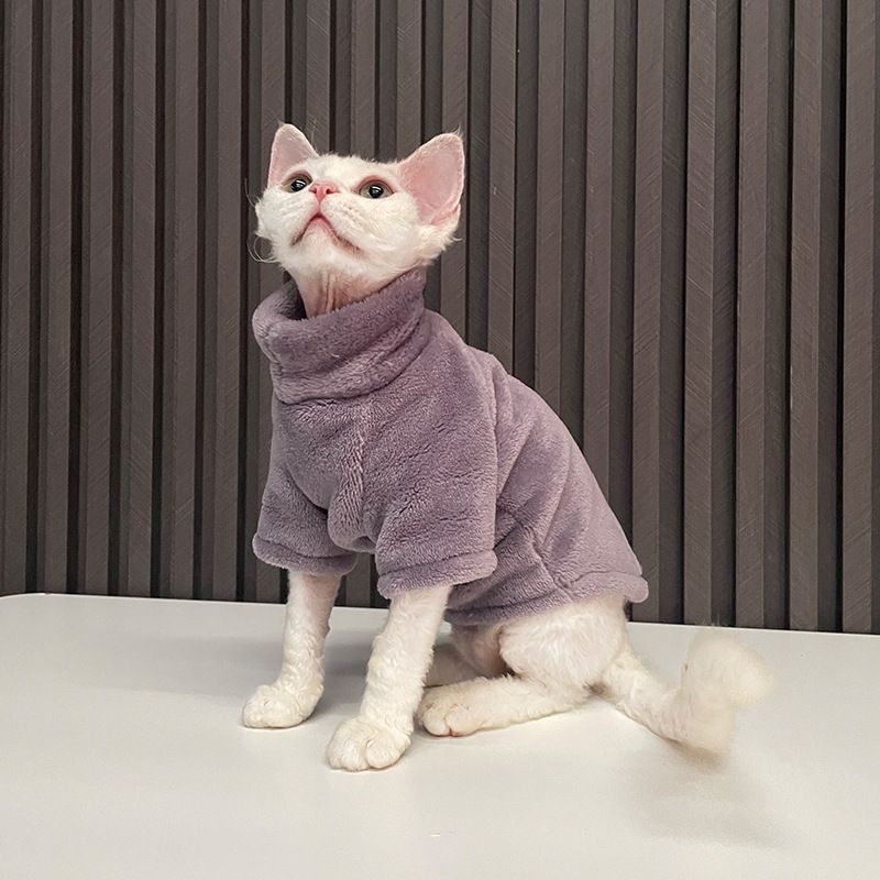 Warme Korallensamt-Kleidung für haarlose Katzen, Winter-Sphynx-Weste, Rollkragenpullover, Kätzchen-Kleidung, Welpenkostüm, Haustier-Zubehör, Gatitos_voghion.com