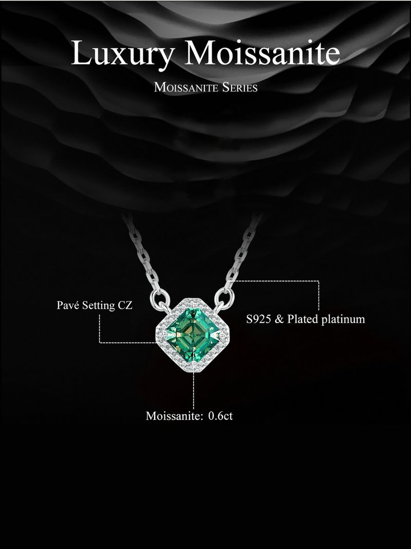 Pronta consegna BAMOER ciondolo in argento sterling con moissanite verde quadrato placcato in oro bianco VVS1 collana con diamanti da laboratorio per donna_voghion.com