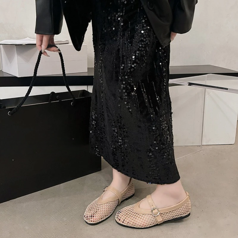 Atmungsaktives Mesh Schwarz Ballettschuhe Weibliche Frühling Sommer Mode Wohnungen Weiche Sohle Runde Zehe Mädchen Täglichen Gehen Straße_voghion.com