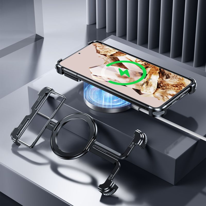 Applicable To Google Pixel 9proXL/Fold/9Pro/9 Mobile Phone Case, Metal Hollow Magnetic Bracket Protective Case_voghion.com