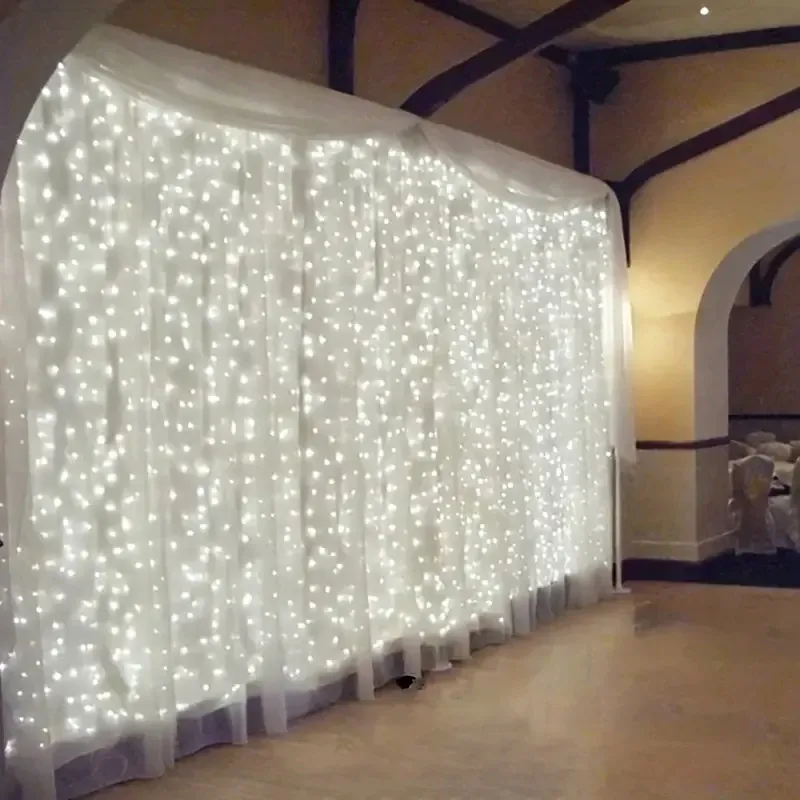 Cortina de luces LED de 6/3 m, 8 modos de iluminación, ideal para decoración de interiores y exteriores, para Navidad, bodas, jardines, salas de estar y dormitorios._voghion.com