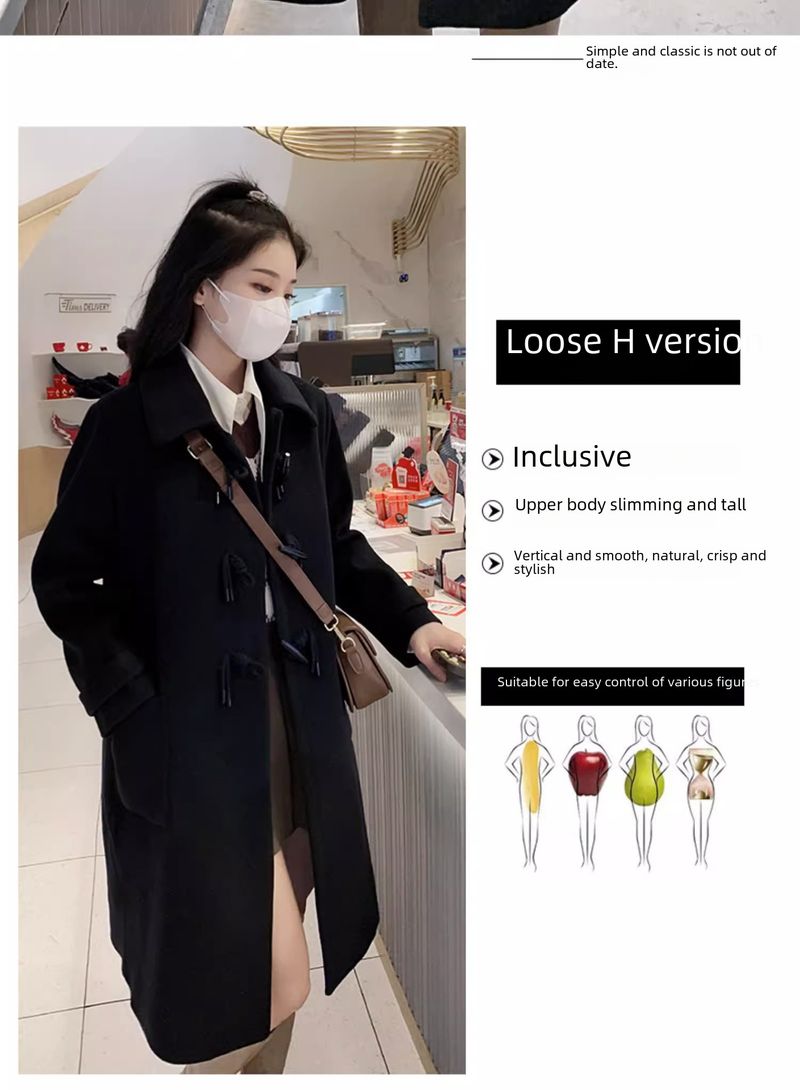 Women's woolen coat with horn buckle, autumn and winter 2023 New woolen coat, small mid-length Hepburn trendy_voghion.com