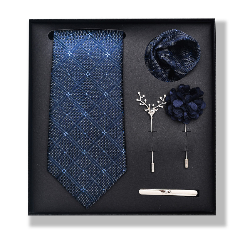 Set da uomo alla moda in tinta unita a righe con anacardi, confezione regalo da 6 pezzi, set con corsetto con fermacravatta e sciarpa quadrata_voghion.com