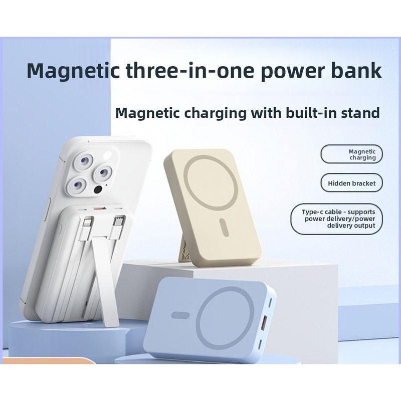 Cross-border Magnetic Wireless Power Bank 10000mAh With Built-in Cable Super Fast Charging Mini Portable Charger No Lagging_voghion.com