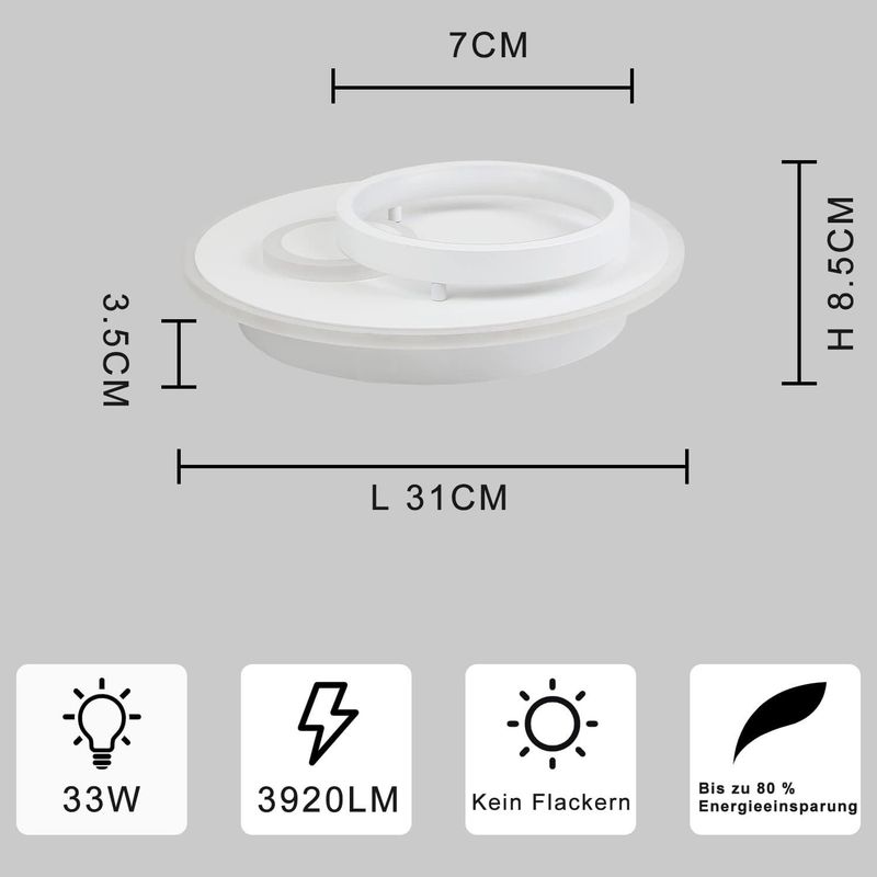 Glitzerlife Deckenlampe Led Deckenleuchte Wohnzimmer - Dimmbar Mit Fernbedienung Schlafzimmerlampe Modern Design Wohnzimmerlampe Für Arbeitszimmer Jugendzimmer_voghion.com