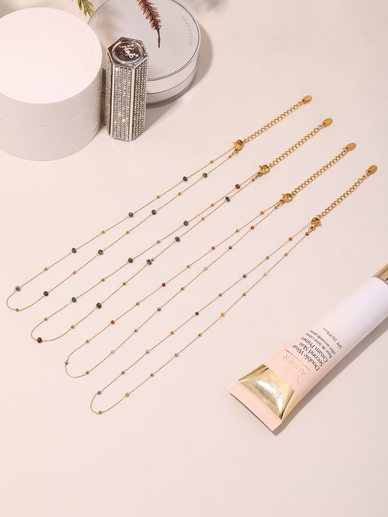 Collana di perline fatta a mano minimalista Niche - Catena a croce martellata ultra fine in zircone sfaccettato da 2 mm in acciaio inossidabile_voghion.com