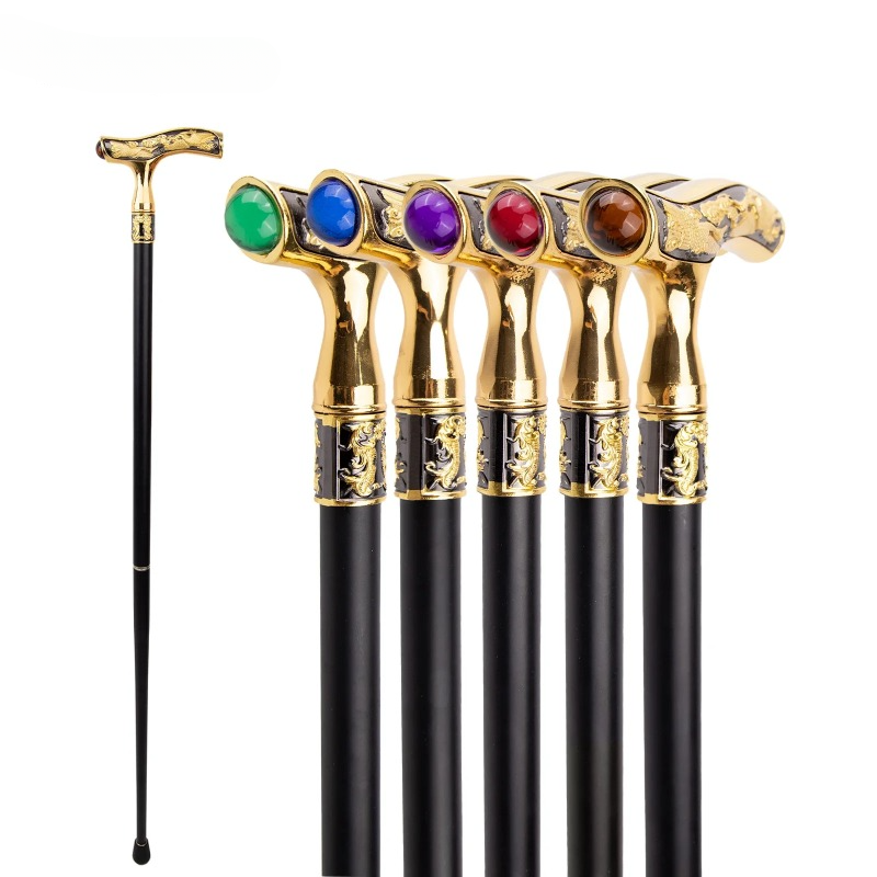 Colorful Gemstone Fashion Decorative Walking Stick Gentleman Elegant Cosplay Cane Knob Crosier 93cm_voghion.com