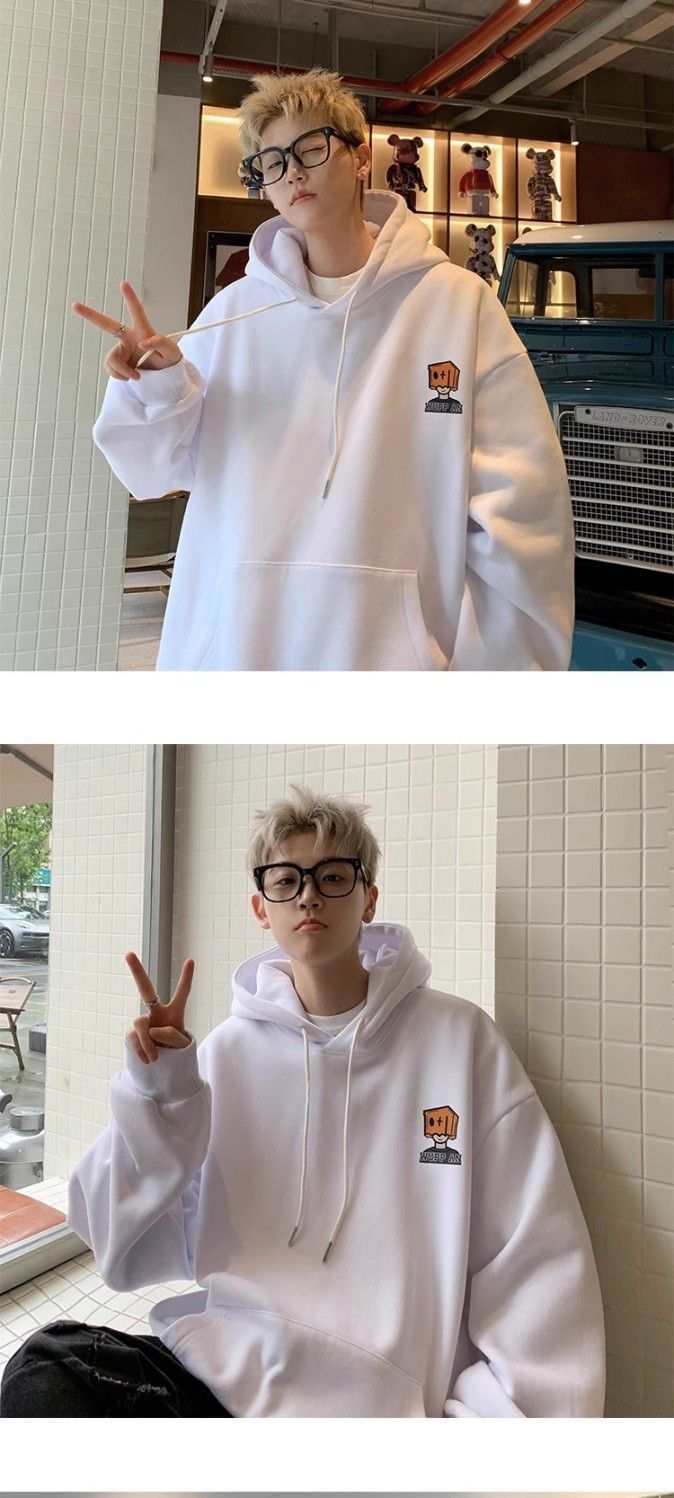 Cartoon print hooded cardigan sweatshirt men in spring and autumn, new American fashion brand loose oversized jacket for_voghion.com