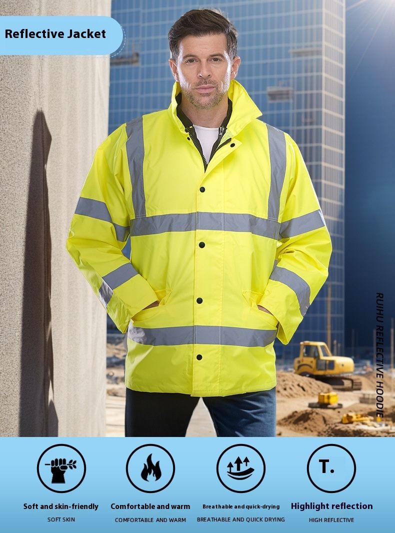 Reflective Jacket Men's Autumn And Winter Waterproof Thickened Warm Reflective Cotton Coat Outdoor Engineering Port_voghion.com