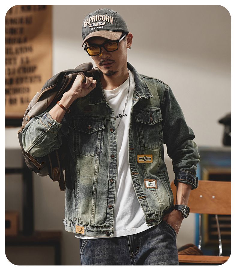 American washed strapazierfähiger Denim für Herren im Herbst Winter, neuer lockerer und lässiger Kragen vielseitiger Jackentrend_voghion.com