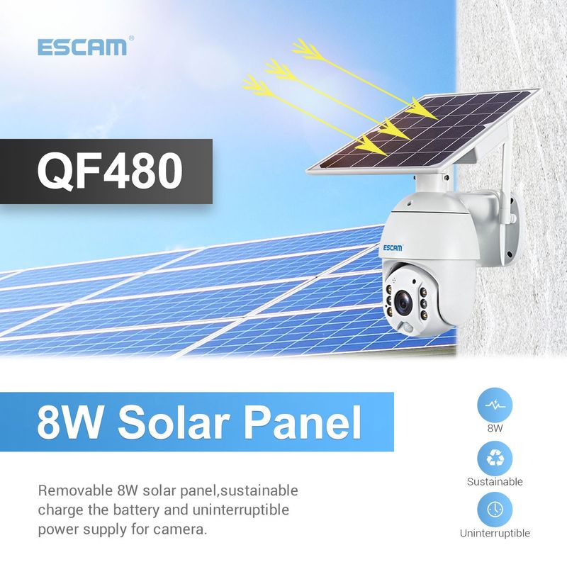 QF480 US verze HD 1080P IP66 Voděodolná 4G solární panel PT IP kamera s baterií, podpora nočního vidění / detekce pohybu / TF karta / obousměrný zvuk (bílá)_voghion.com