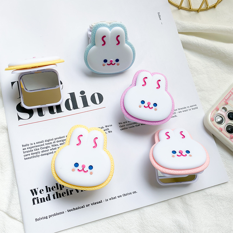 Supporto per airbag per cellulare a forma di coniglio con simpatico cartone animato, incollato con specchio da trucco portatile da tavolo, supporto stabile per nicchia_voghion.com