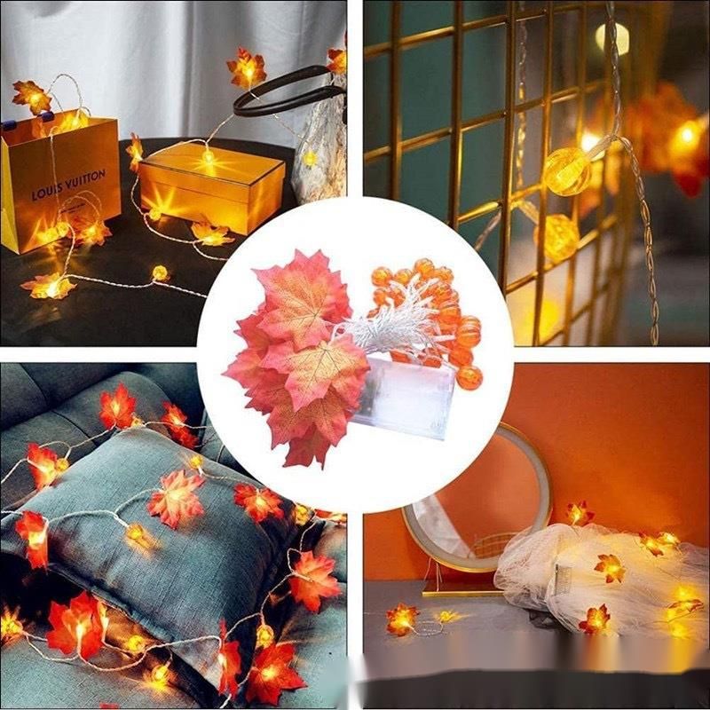 Ahorn Kürbis LED Halloween Zimmer Hof Party Dekoration Farbige Simulierte Blatt String Lichter_voghion.com