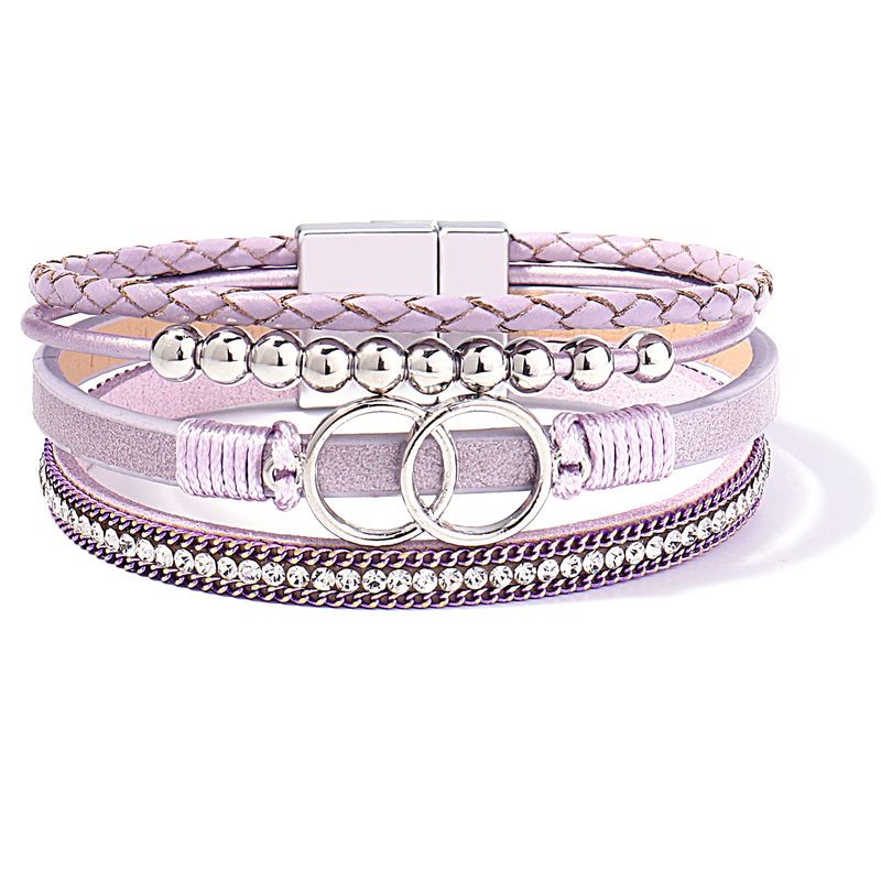 Handgefertigtes Lederarmband für Damen – Doppelter Magnetverschluss mit Strass-Akzenten (Boho-Stil, verstellbar)_voghion.com
