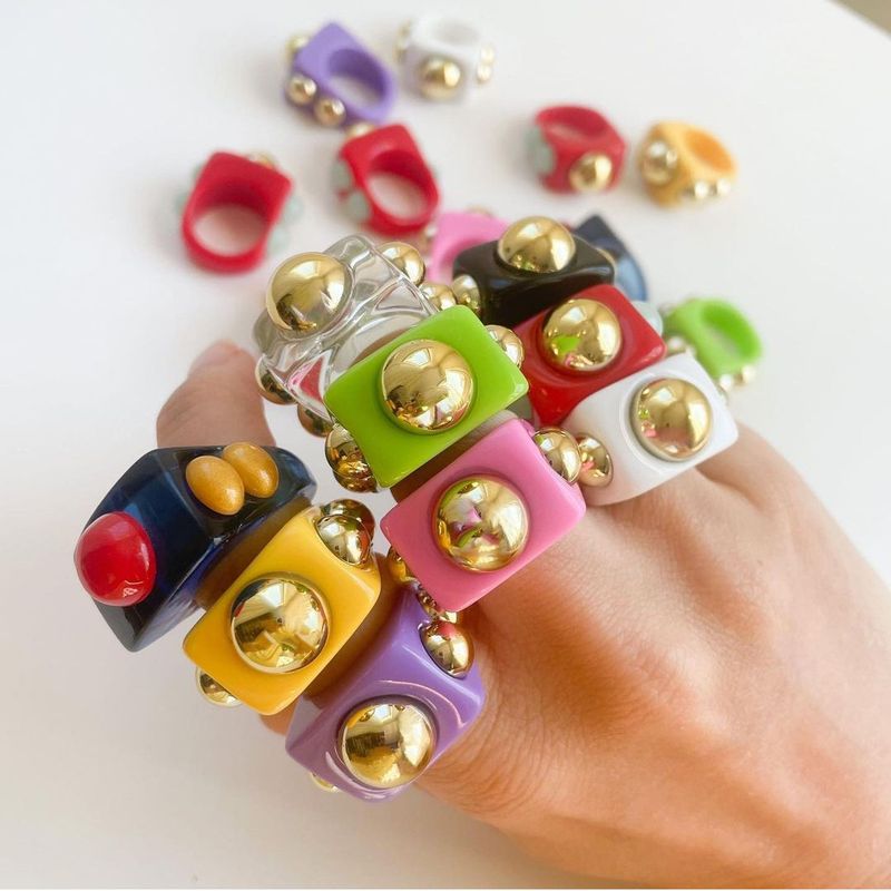 Women’s Jewelry Set Fashion Personality Resin Ring Retro Design Acrylic Diamond Gemstone Ring Female Cute Childlike_voghion.com