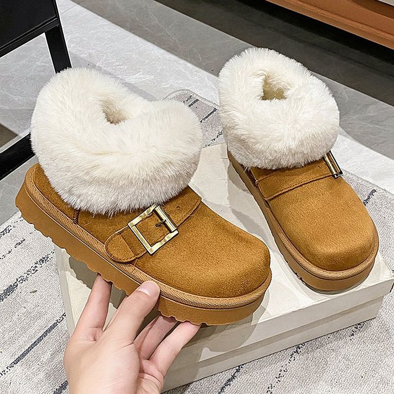 SHLIANG Stivali da neve invernali da donna con fibbia in pelle scamosciata, caldi e spessi, in peluche, con suola spessa, antiscivolo, con plateau, in cotone X0058_voghion.com