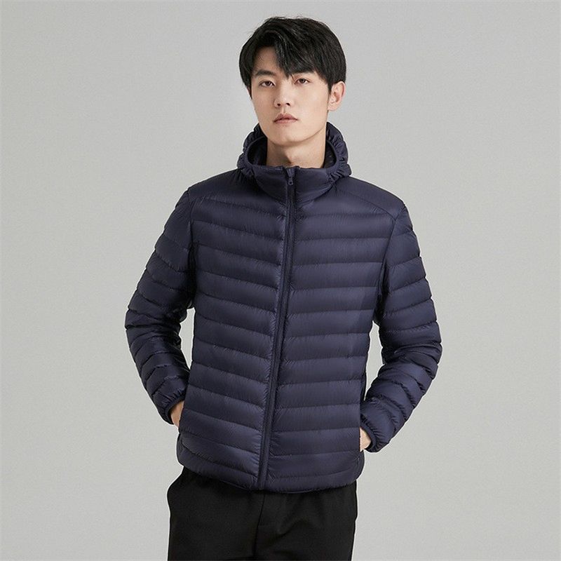 Nieuwe lichtgewicht herenjas met capuchon, lange mouwen, 90 inch dons, kort oversized, modieus en warm_voghion.com
