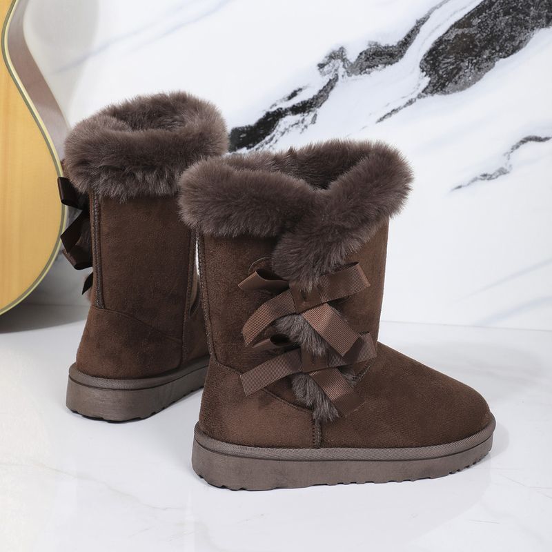 New Length Autumn and Winter Women's Mid Height Boots Bow Shaped Fashionable Plush Snow Boots_voghion.com