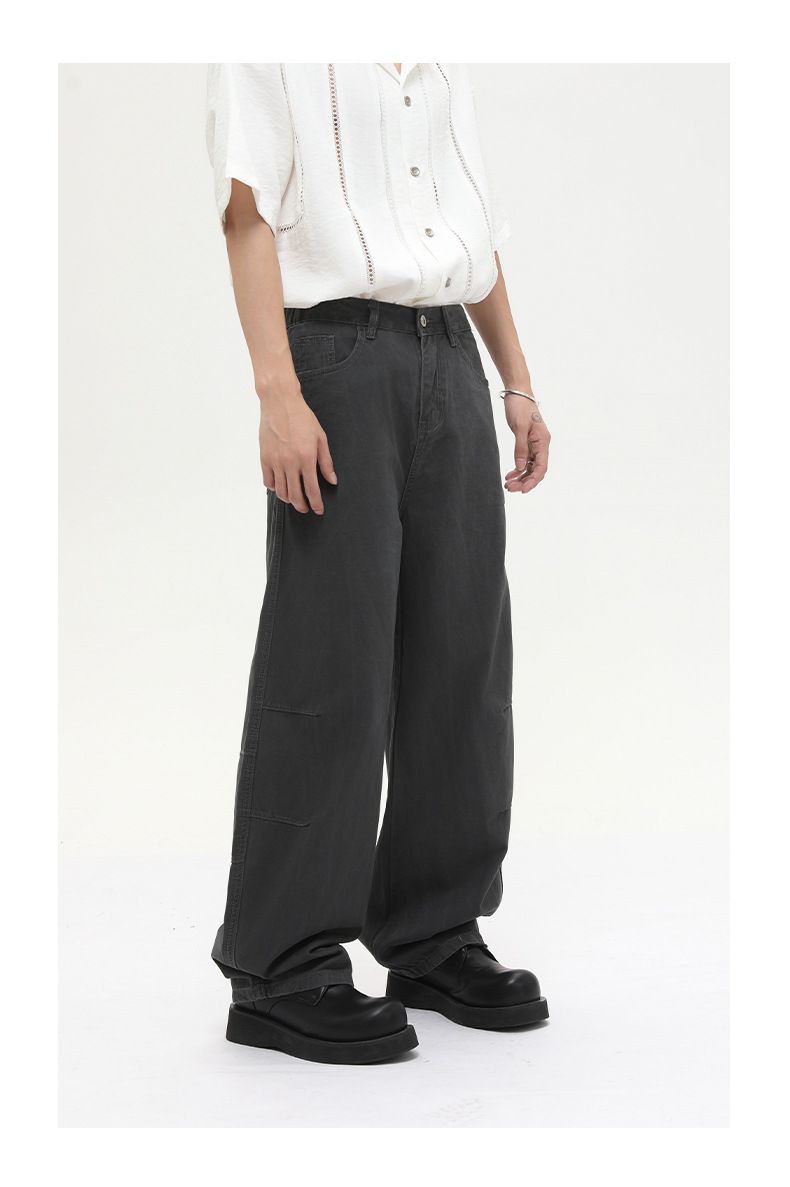 Jeans da uomo larghi, lavati e consumati con orlo asimmetrico - Pantaloni casual da streetwear per tutti i giorni_voghion.com