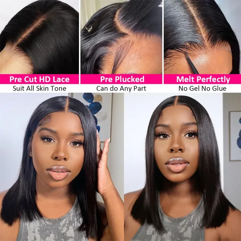 Bobs Human Hair Lace Frontal Glueless Wig Straight Bob Hd Lace 13X4_voghion.com