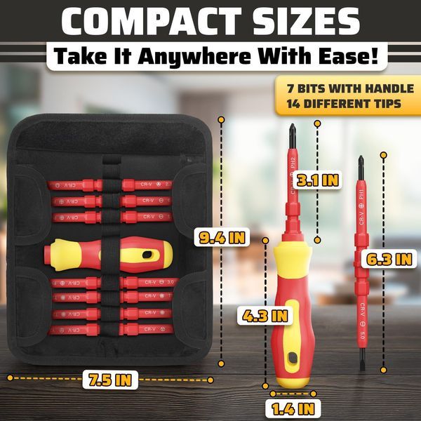 Insulated Screwdriver Set 14 Tips 3 Crosshead 3 Slotted 4 Six Point 2 Square 2 Hexagonal Magnetic Screwdriver Set With 500 V Rated Insulation And Ma_voghion.com