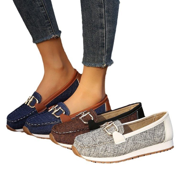 Flat Bottomed Round Toe Single Shoe Women, Spring 2025 New Item, Plus Size Chain Belt Buckle Sleeve For Women's Shoes_voghion.com