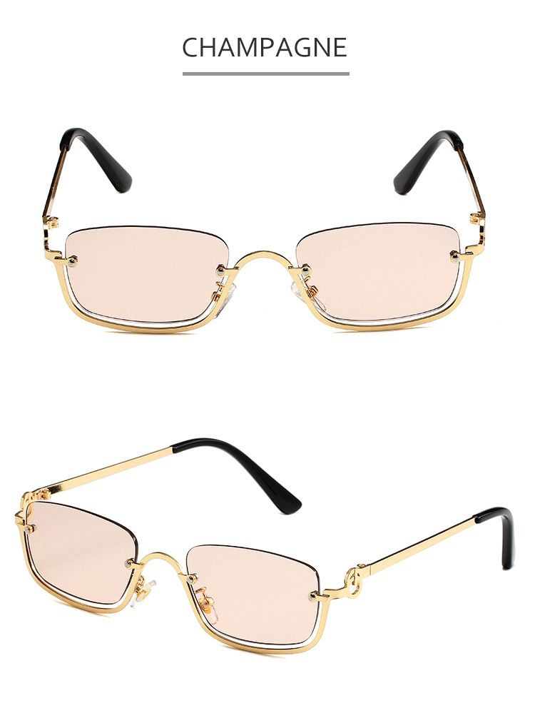 Hip Hop Small Frame Sunglasses - Metal Texture Square Half Frame For Women (Trendy Celebrity Style, UV400 Protection)_voghion.com