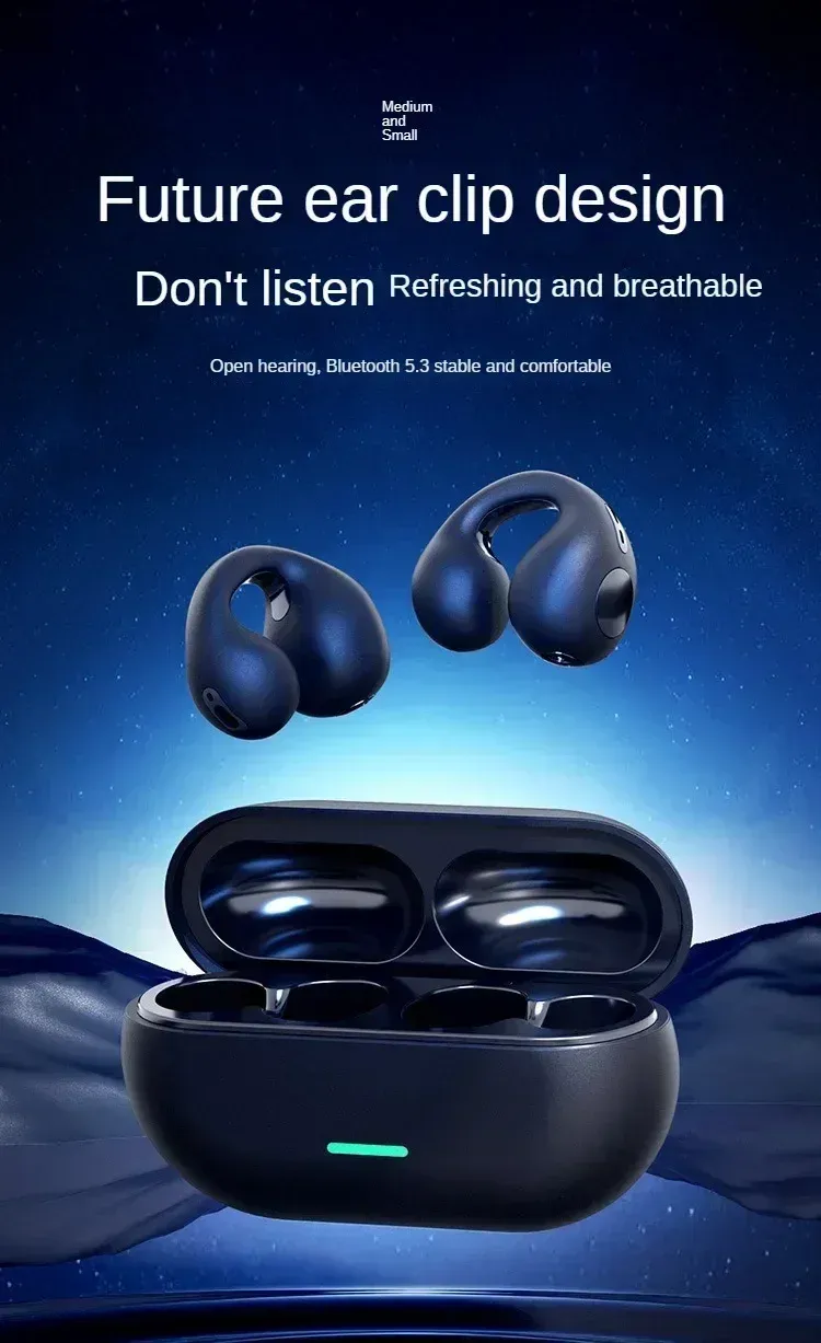 NEW Bluetooth 5.3 Wireless Bone Conduction Headphones T75 Clip Ear Music Noise Canceling Headset HD Call Sports Gaming_voghion.com