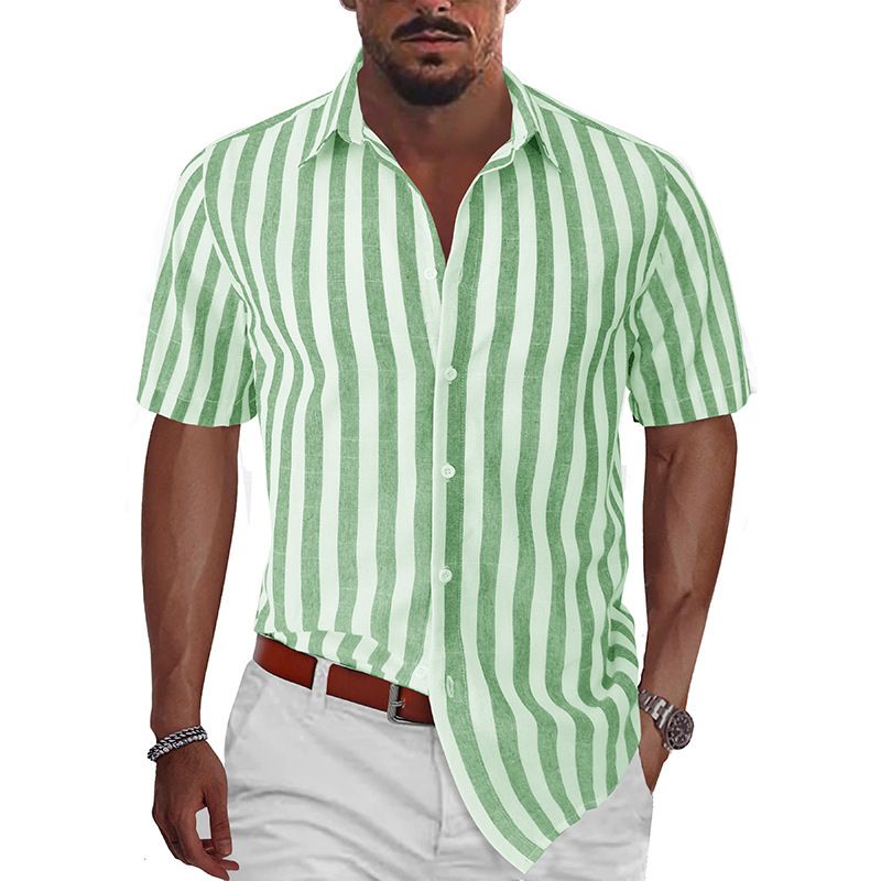 Camicia casual a maniche corte a righe da uomo europea e americana, da spiaggia, per esterni, camicia hawaiana casual a mezze maniche da uomo_voghion.com